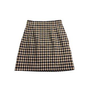 H&M Plaid Brown Black Straight Mini Skirt Size 0 Academia New